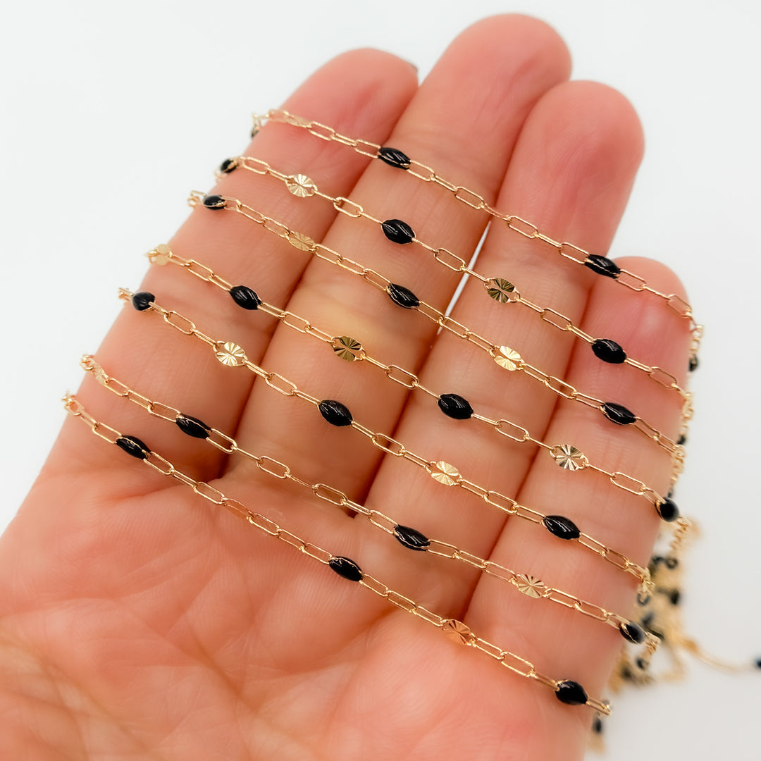 V295ENGF. 14K Gold Filled Enamel Chain with Paperclip & Diamond-Cut Marina Links