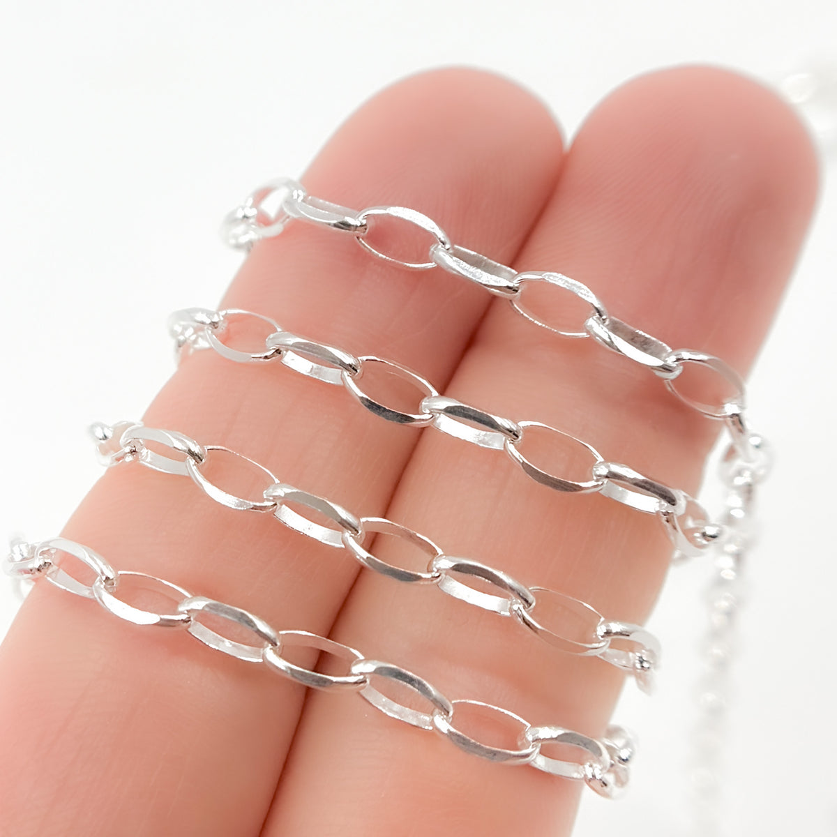 Sterling Silver Diamond Cut Oval Link Chain