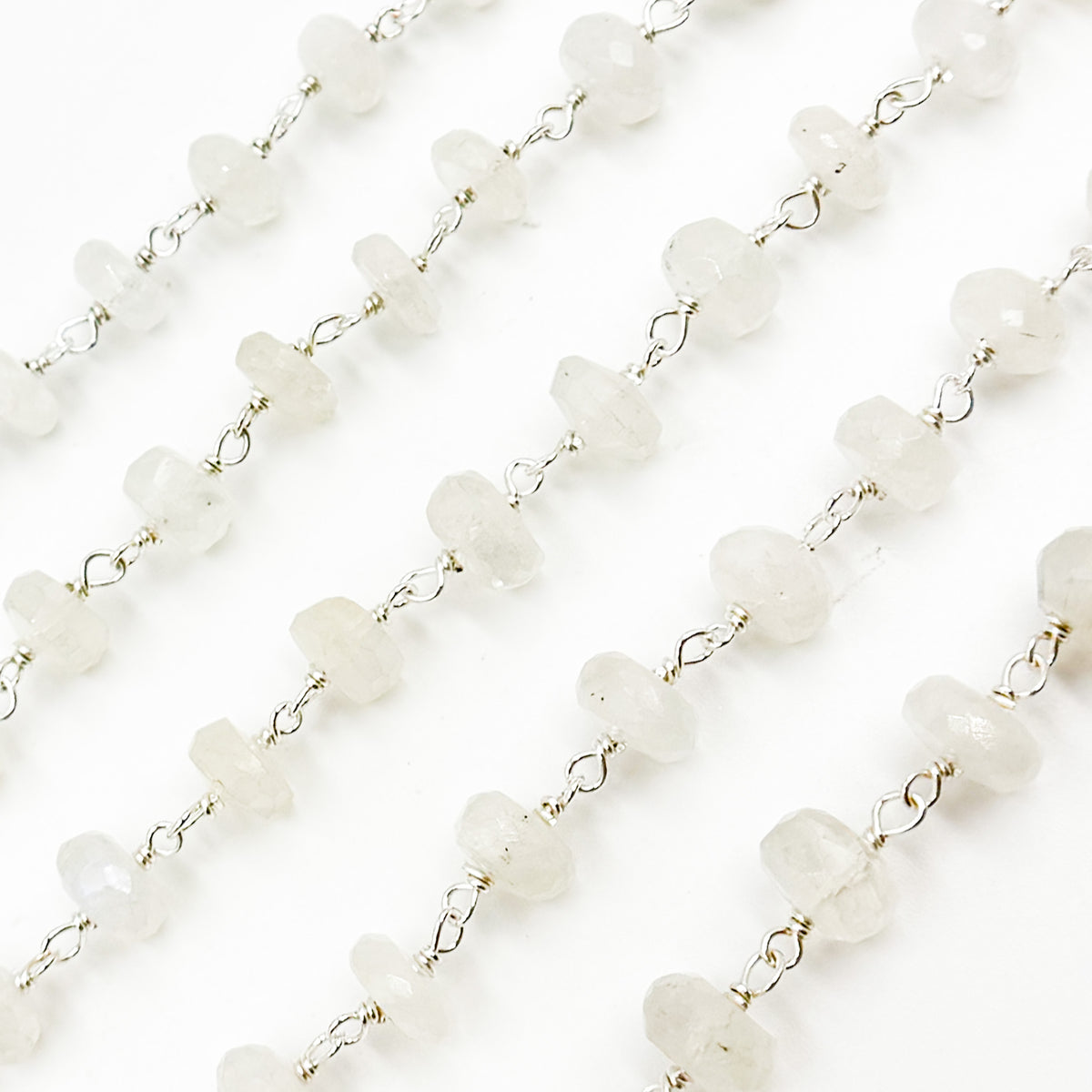 Rainbow Moonstone Sterling Silver Wire Chain