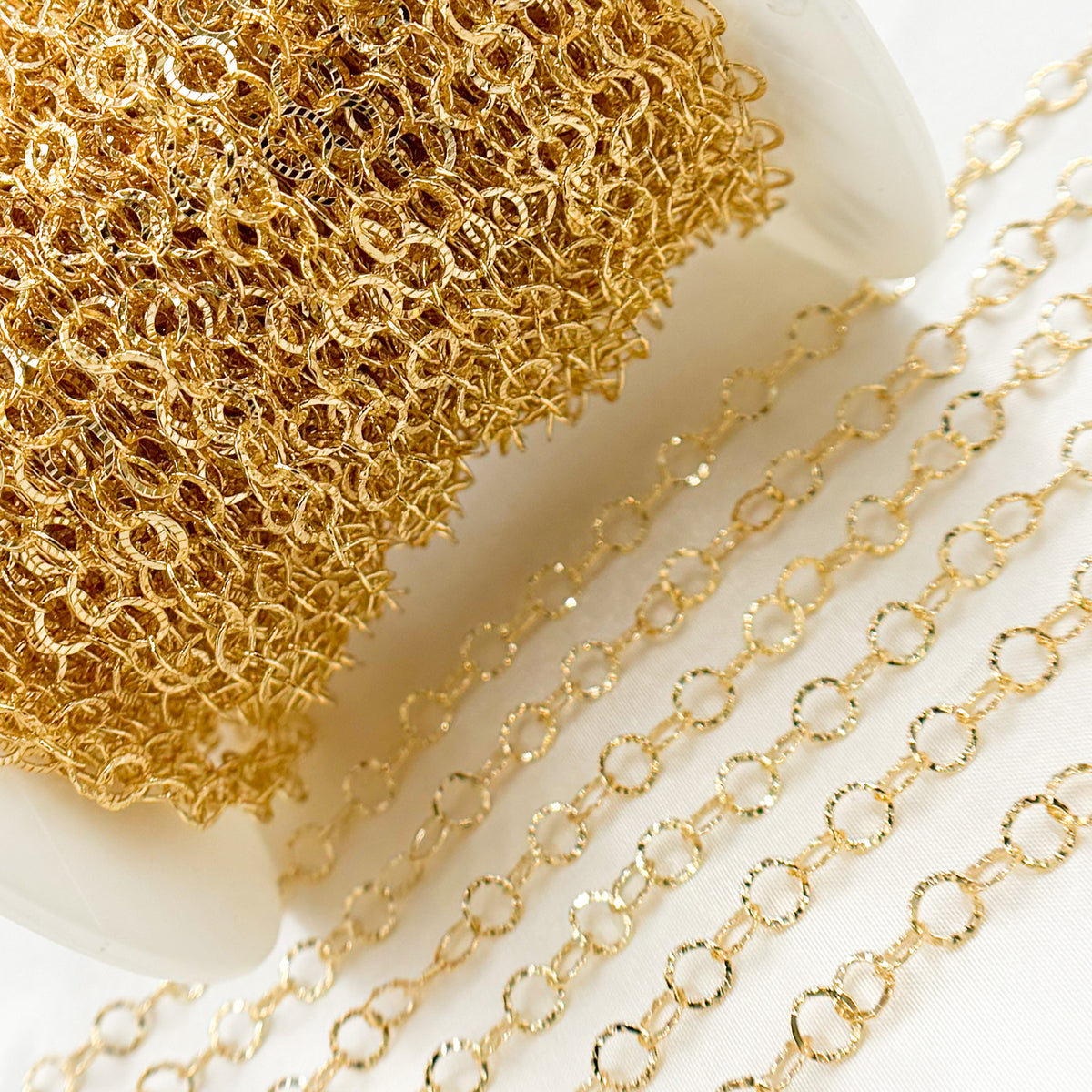 14K Gold Filled Hammered Round Link Chain