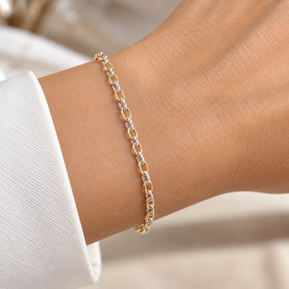 XM/2911PTXE/SP. 14k Gold Filled Smooth and Silver Textured Cable Link Chain