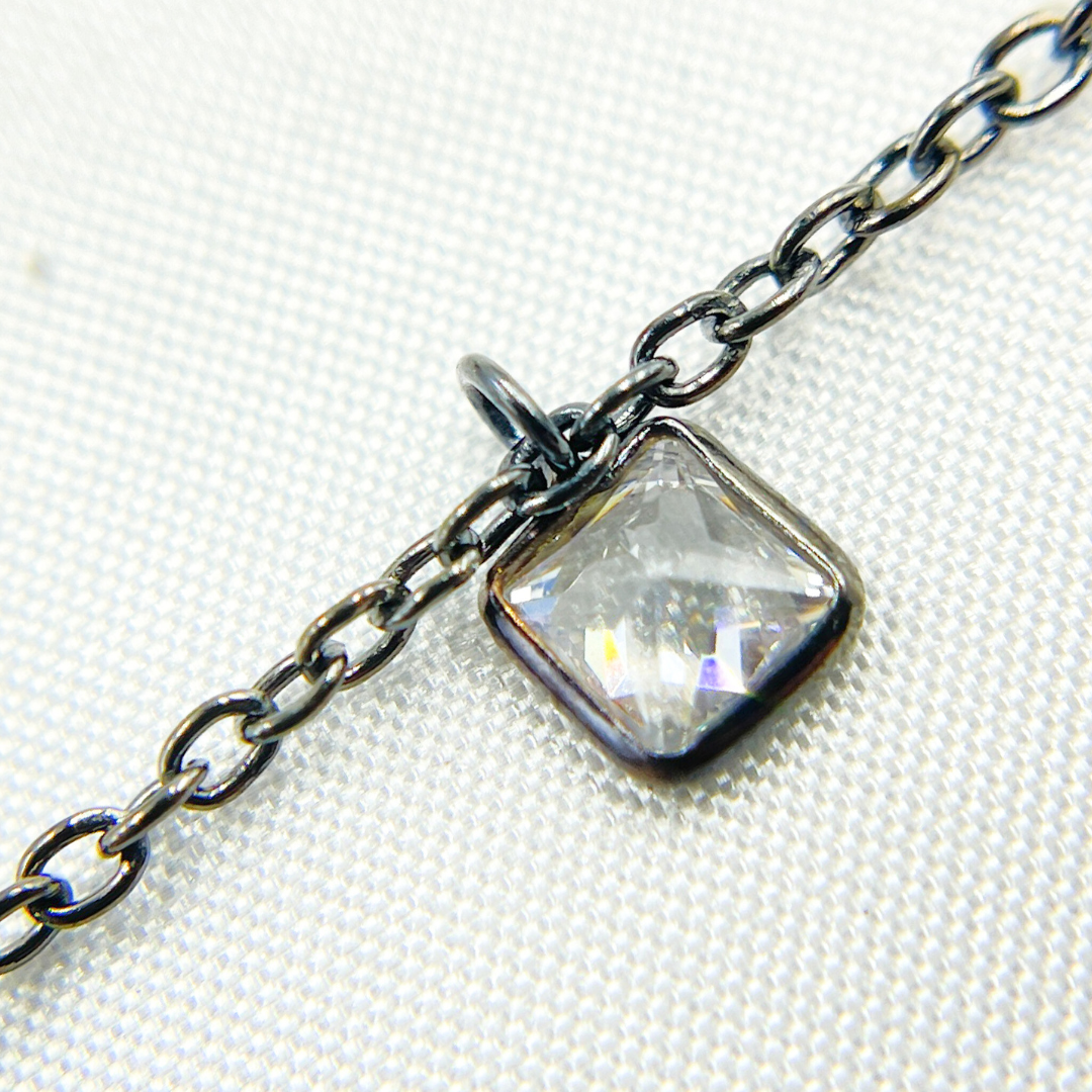 CZ2. 4mm Cubic Zirconia Square Shape Dangle Chain