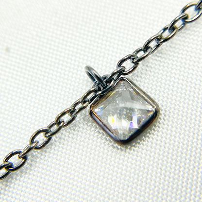 CZ2. 4mm Cubic Zirconia Square Shape Dangle Chain