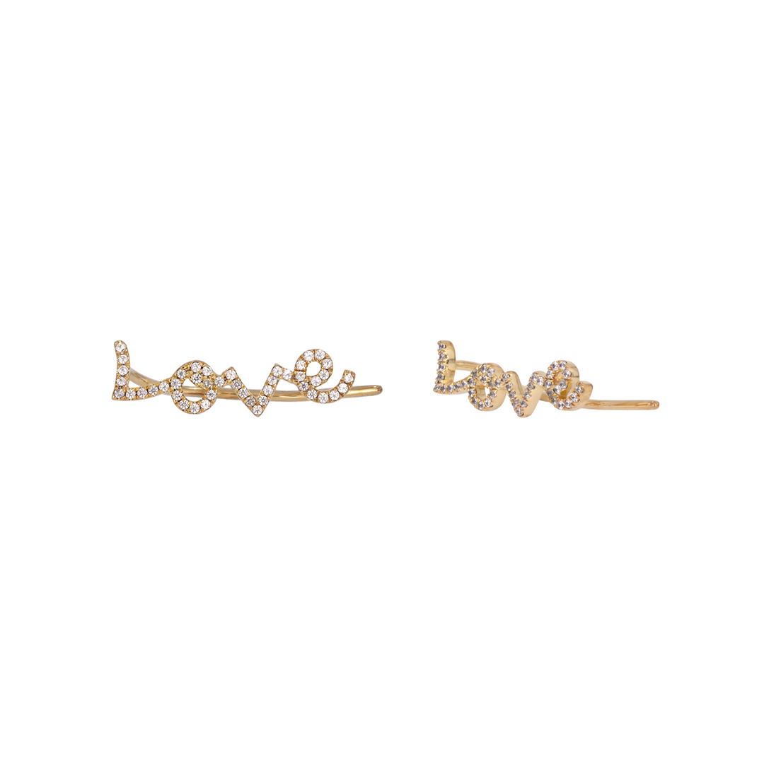 EFD53681. 14K Solid Yellow Gold and Diamonds LOVE Dangle Earrings