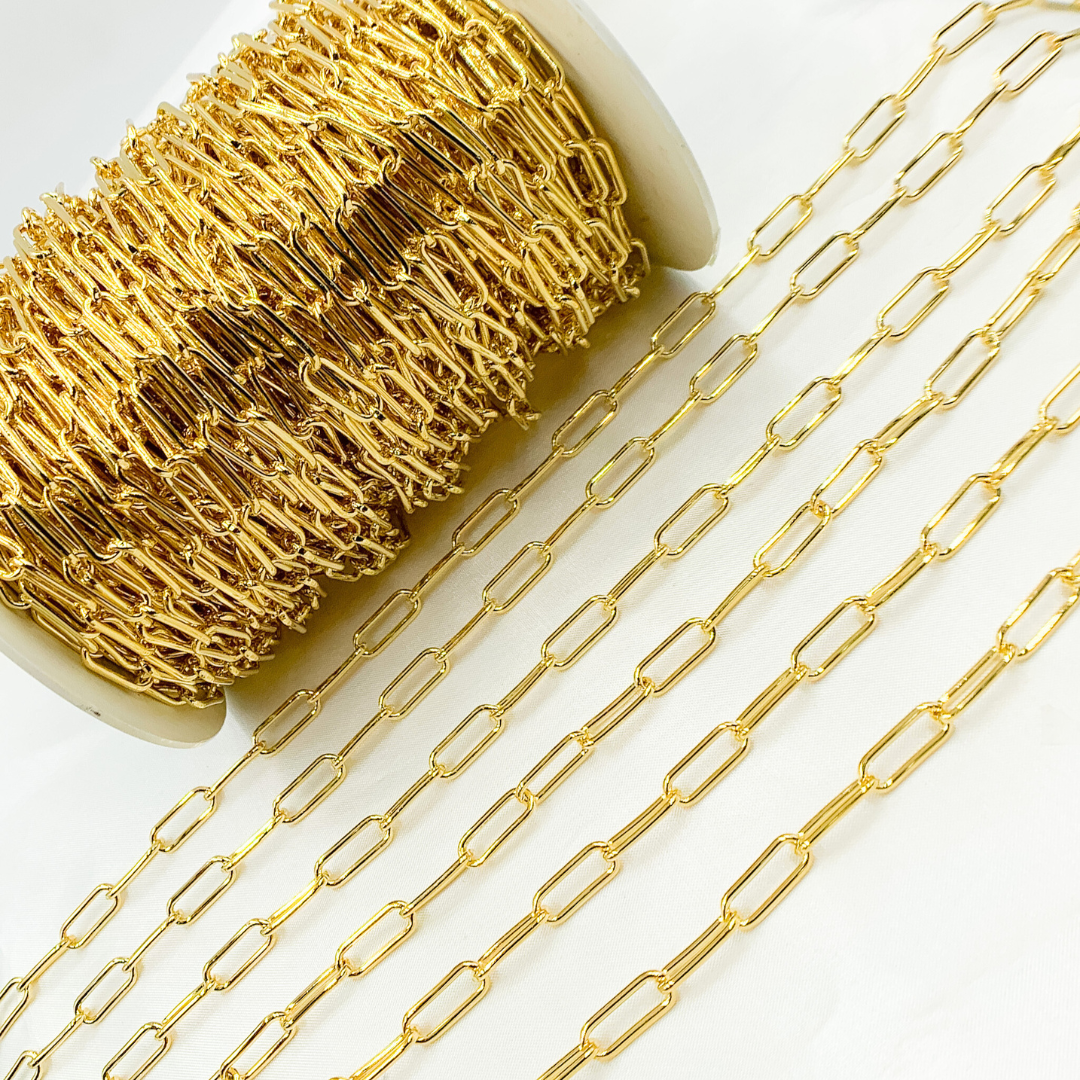 V6GP. Gold Plated 925 Sterling Silver Smooth Paperclip Chain