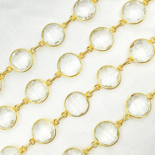 Crystal Round Shape Bezel Gold Plated Wire Chain.