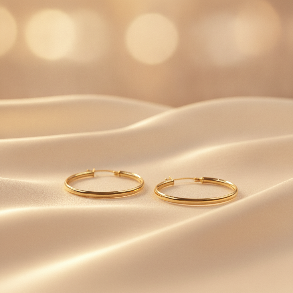 GER169. 14K Gold Hollow Hoop Earrings