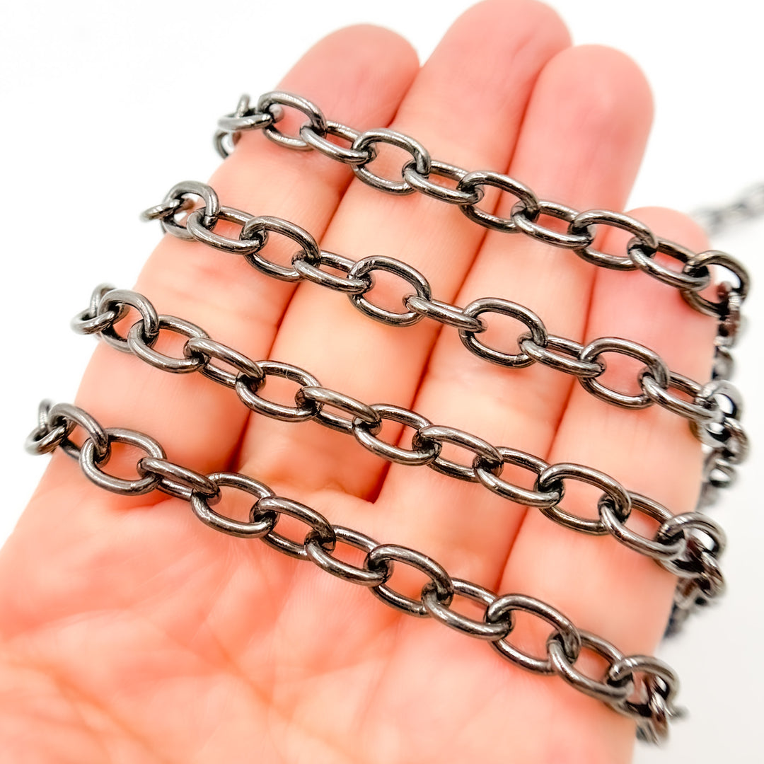 Black Rhodium Sterling Silver Oval Link Chain