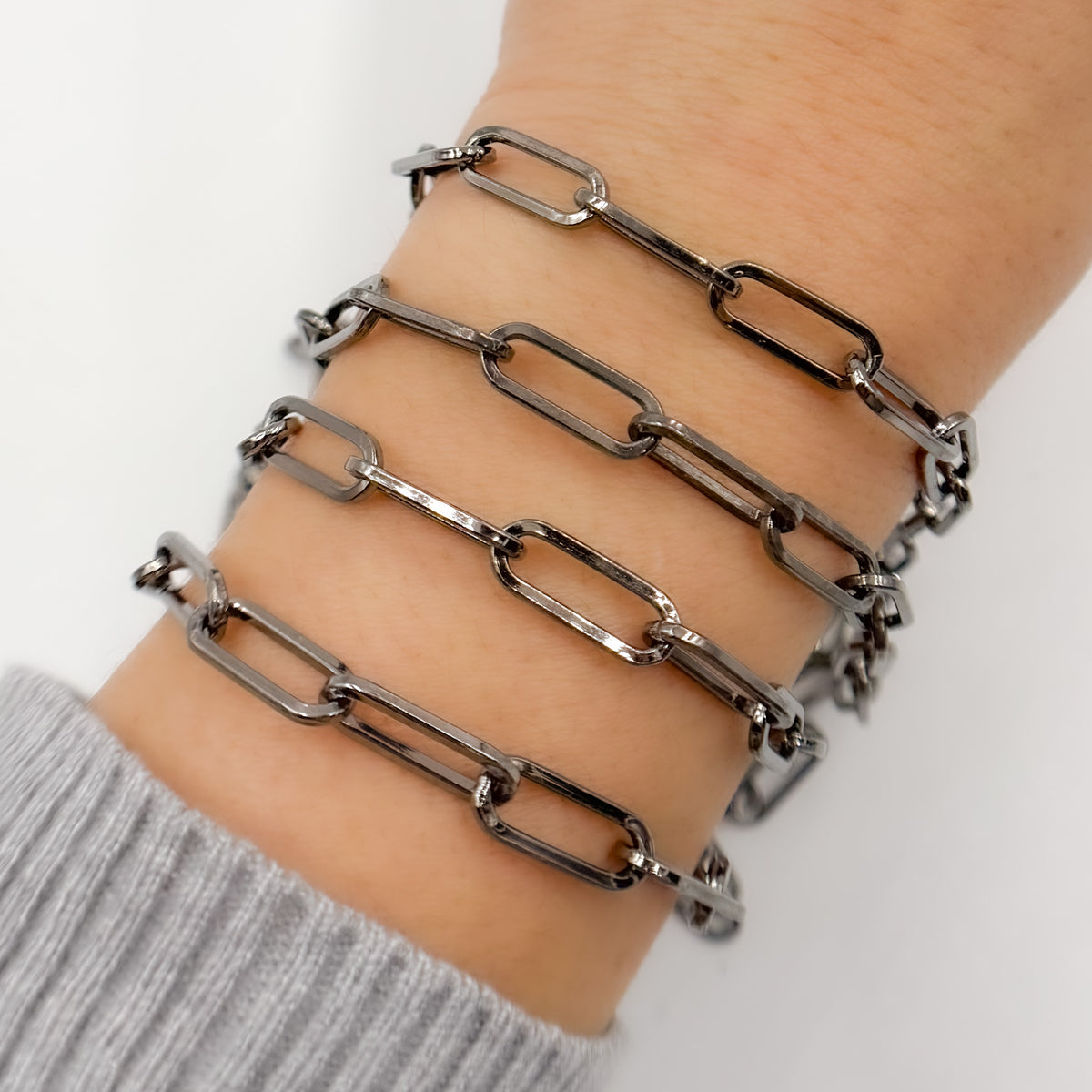 Sterling Silver Black Rhodium Shinny Flat  Paperclip Chain