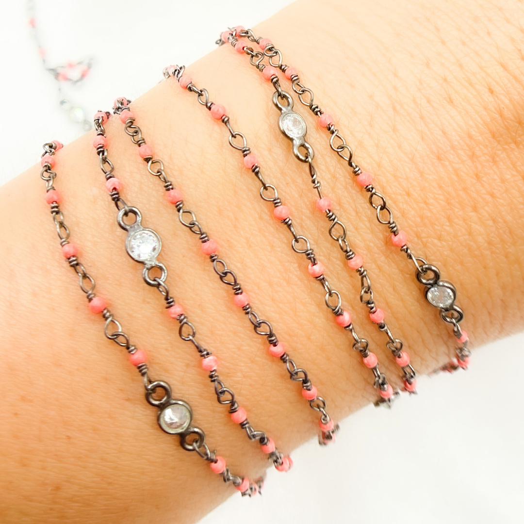 Coral with CZ Oxidized Wire Chain