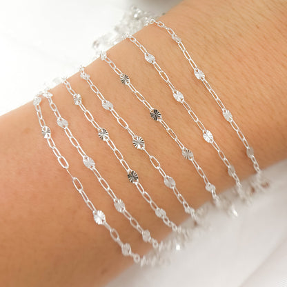 Sterling Silver Paperclip and Diamond Cut Marina Link Chain