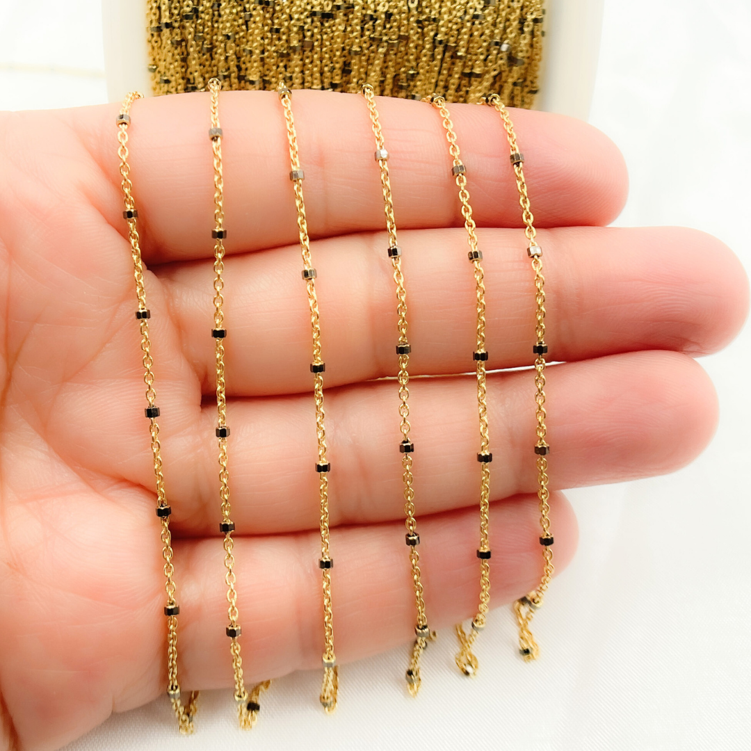 Gold Plated 925 Sterling Silver Satellite Black Rhodium Cube Chain