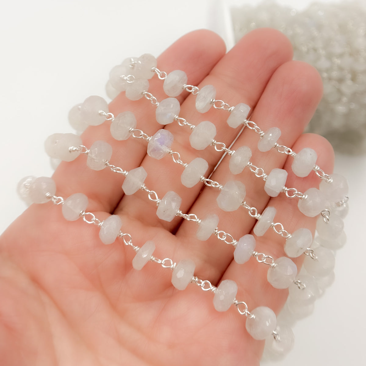 Rainbow Moonstone Sterling Silver Wire Chain
