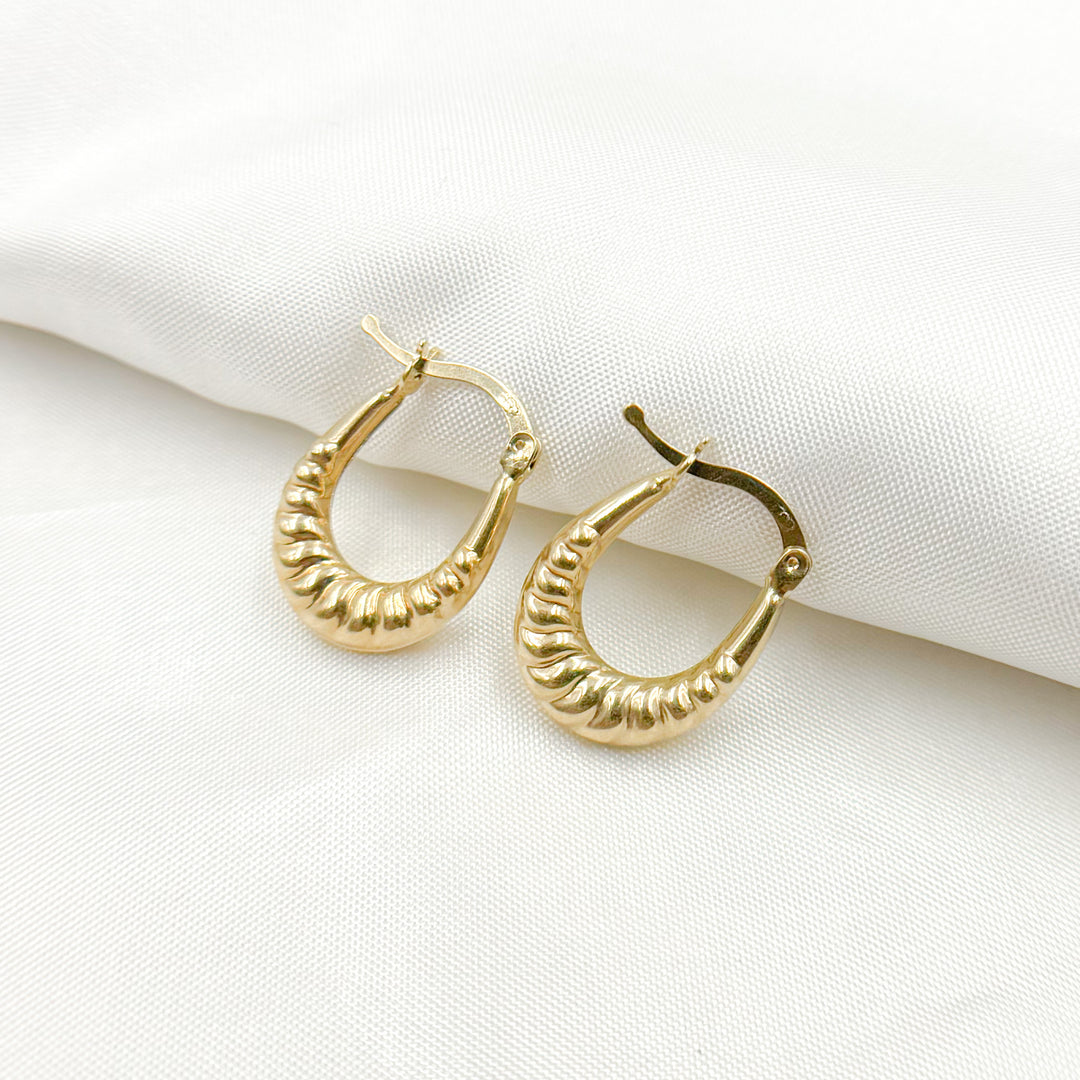 GER176. 14k Yellow Gold Croissant Small Hollow Hoops