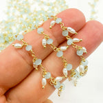 Load image into Gallery viewer, PCL23. Chalcedony with Pearl Gold Plated 925 Sterling Silver Wire Chain
