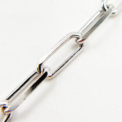 14K Solid White Gold Diamond Cut Paperclip Necklace