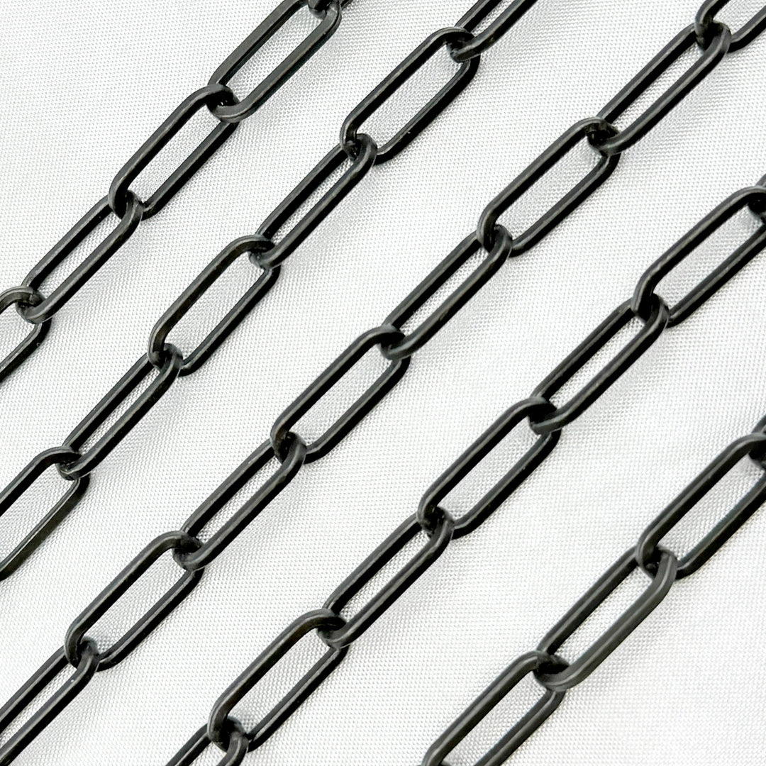 Black Rhodium 925 Sterling Silver Matt Flat Paperclip Chain