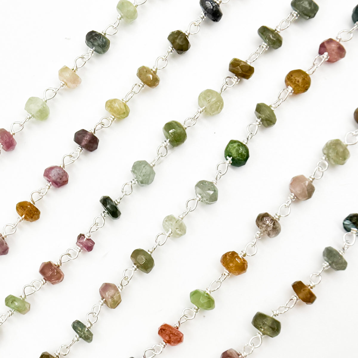 Multi Tourmaline Sterling Silver Wire Chain