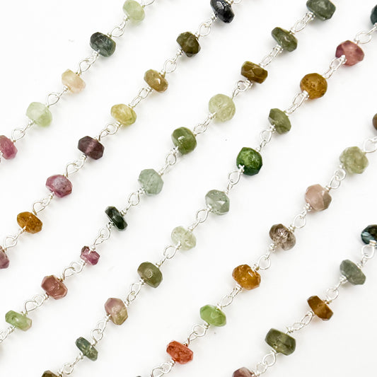 Multi Tourmaline Sterling Silver Wire Chain