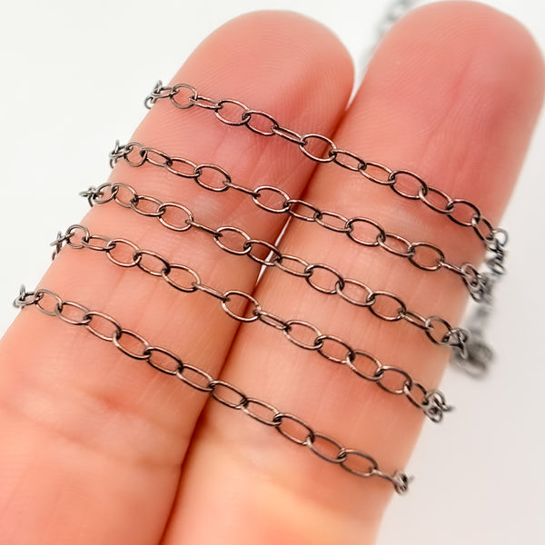 Sterling Silver Black Rhodium Smooth Cable Chain