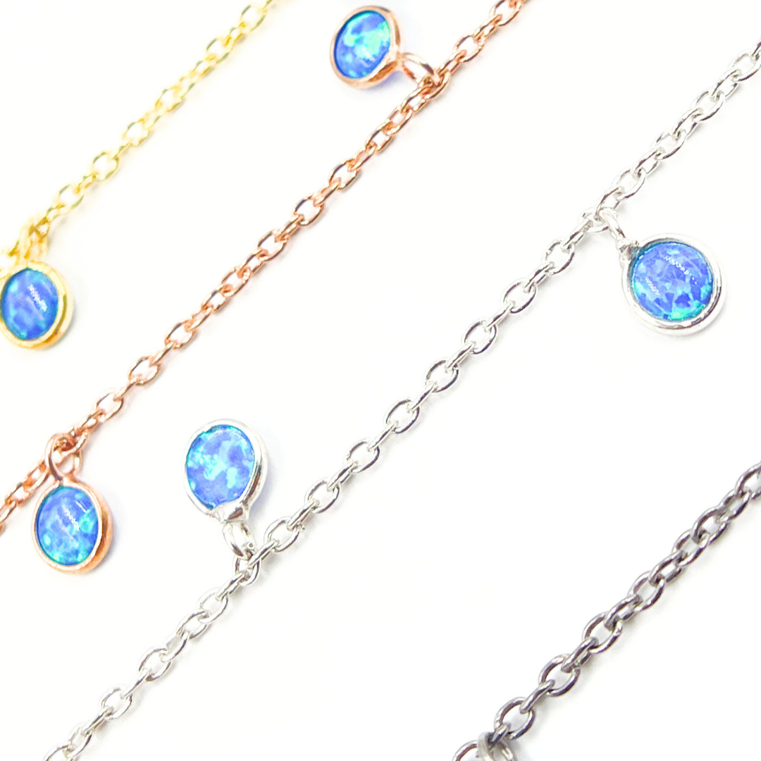 Created Blue Opal Round Shape Dangle Chain