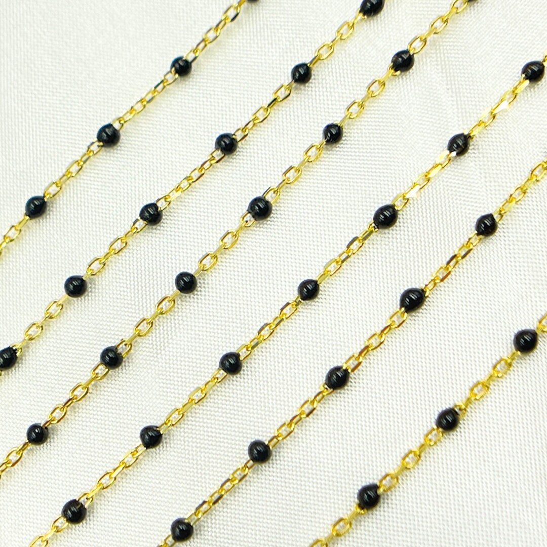 Gold Plated  Sterling Silver Enamel Black Color Cable Chain