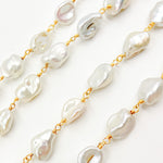 Load image into Gallery viewer, PRL62. Gold Plated Wire Freshwater Grey Nugget Pearl Chain
