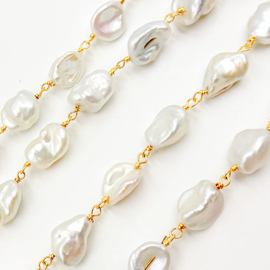 Gold Plated Wire Freshwater Grey Nugget Pearl Chain