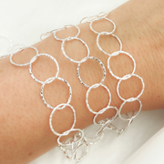 925 Sterling Silver Hammered Round Link Chain