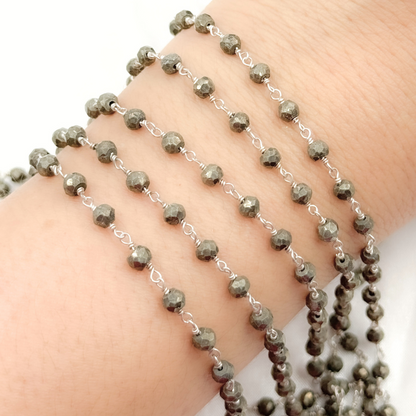 Pyrite 925 Sterling Silver Wire Chain.