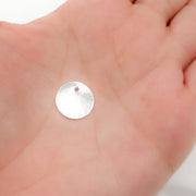 12MM White Sterling Silver Brushed Round Flat Disc Charm with a Single Hole
