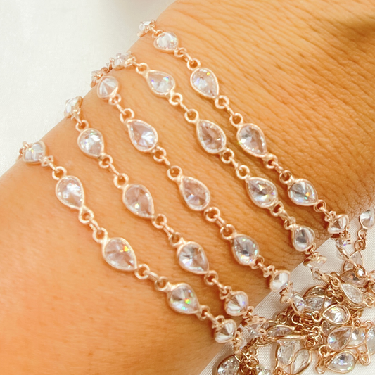 Cubic Zirconia Pear Shape Connected Chain.
