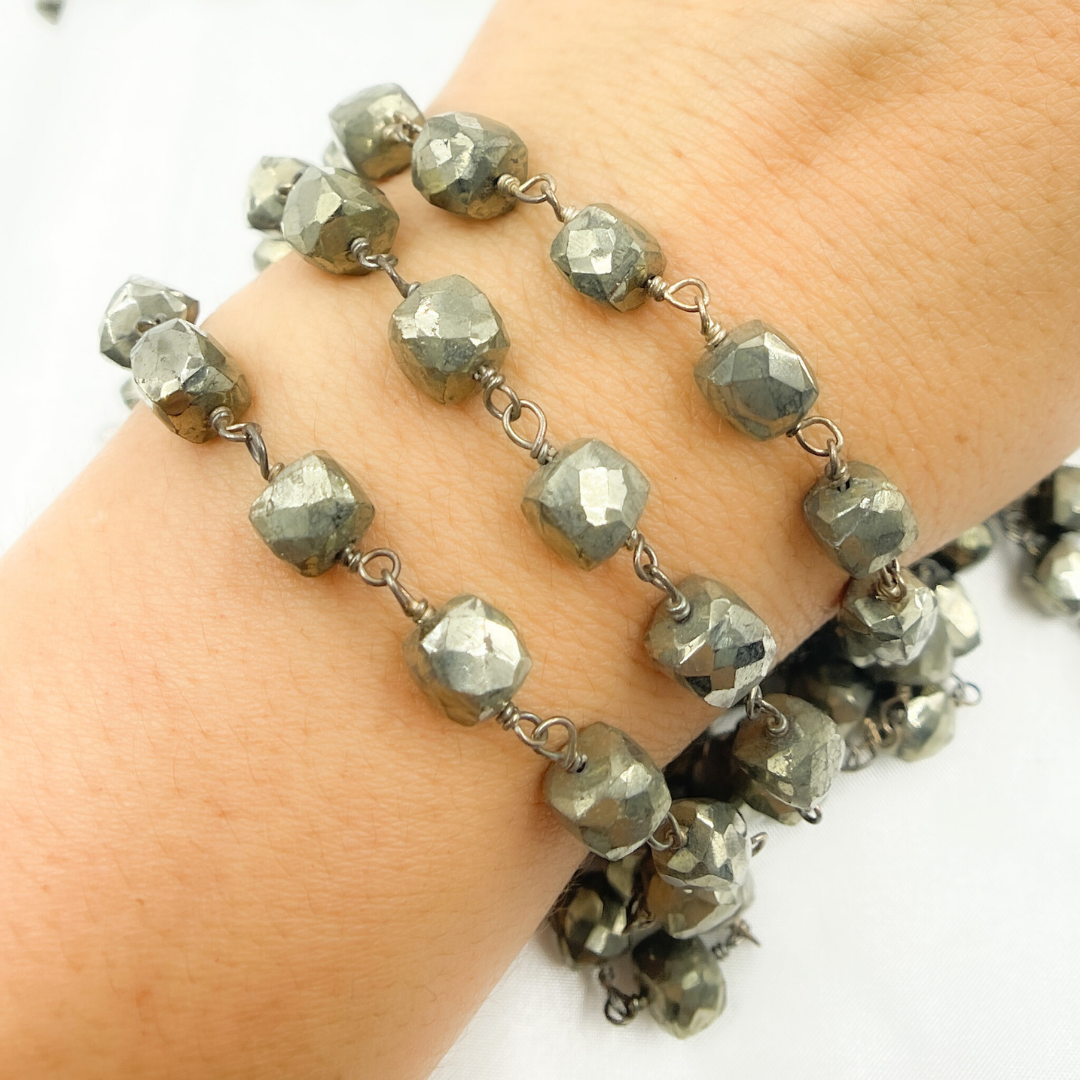 Pyrite Cube Shape Oxidized Wire Chain.