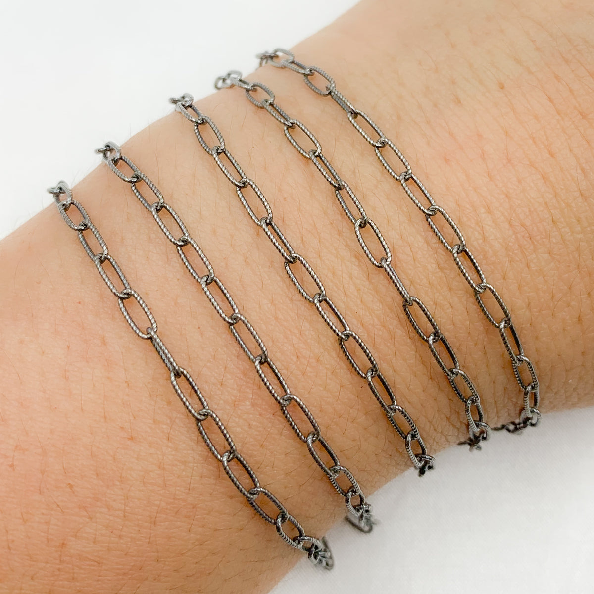 Oxidized Sterling Silver Hammered Paperclip Chain