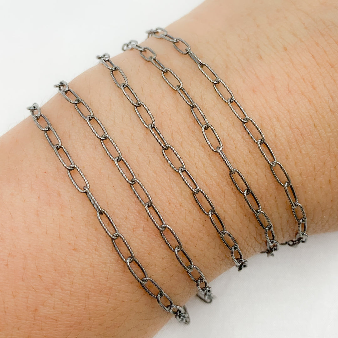 Oxidized 925 Sterling Silver Hammered Paperclip Chain. 2505LOX