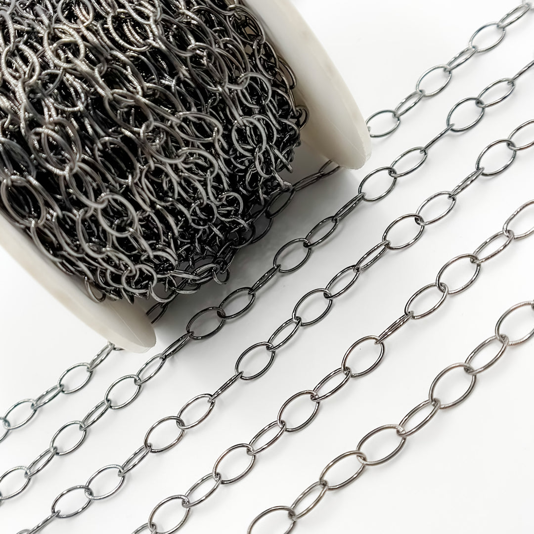 lack Rhodium Sterling Silver Oval Link Chain