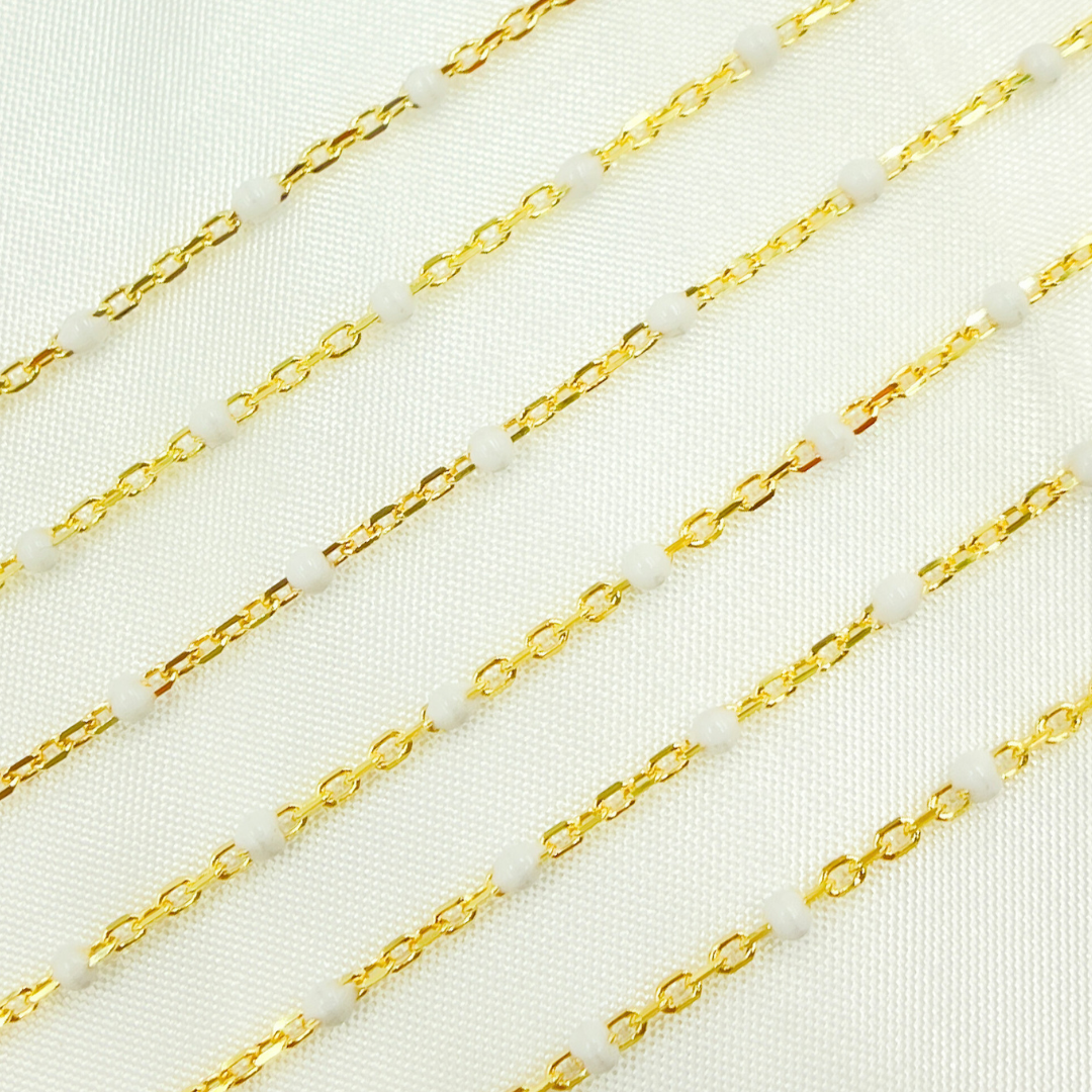  Gold Plated Sterling Silver Enamel White Color Cable Chain