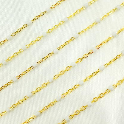  Gold Plated Sterling Silver Enamel White Color Cable Chain