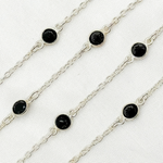 Load image into Gallery viewer, Black Spinel Round Shape Bezel 925 Sterling Silver Connected Wire Chain. BSP13
