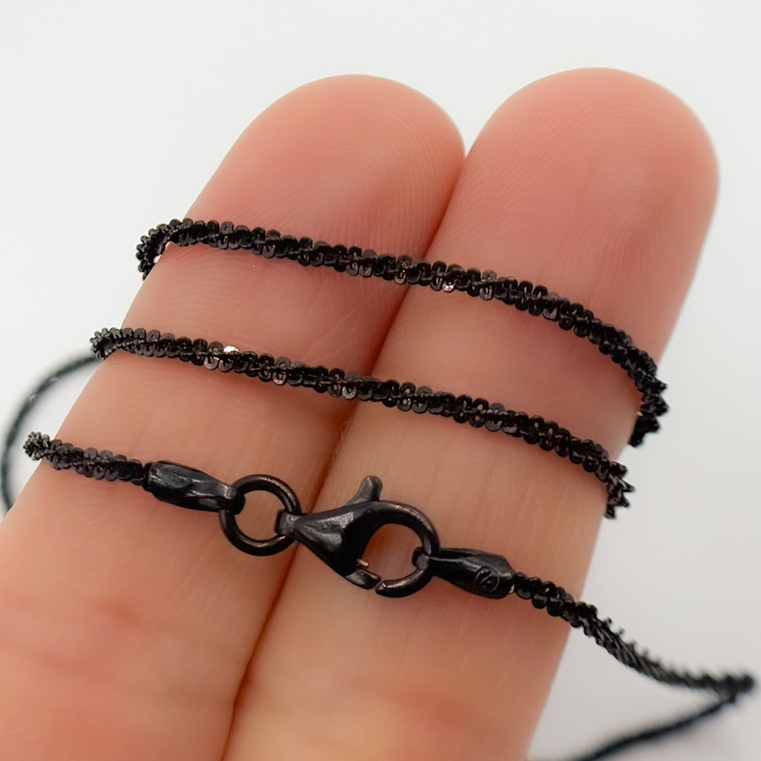 Black Rhodium Sterling Silver Popcorn Finish Necklace