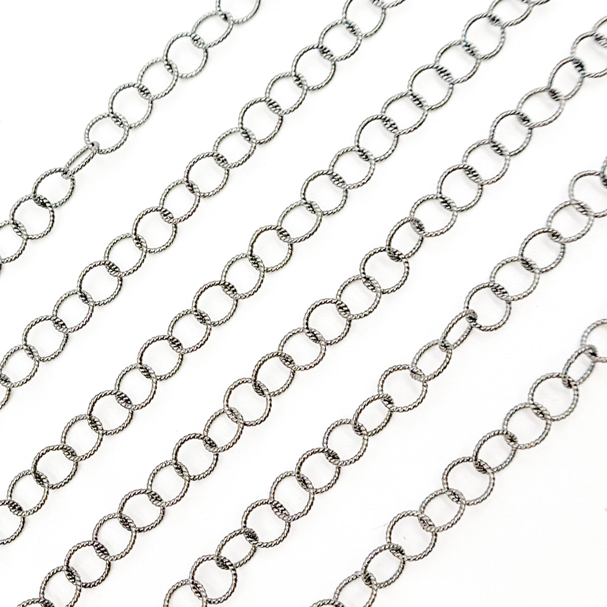 Black Rhodium Sterling Silver Twisted Round Link Chain