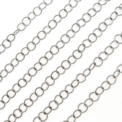 Black Rhodium Sterling Silver Twisted Round Link Chain