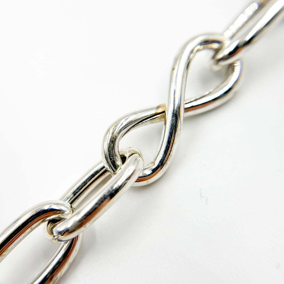 566MTSS. Sterling Silver Hollow Smooth Oval & Infinity Links Chain