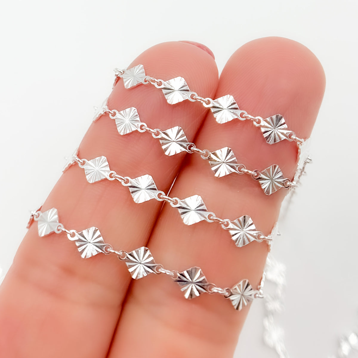 Sterling Silver Hammered Diamond Link Chain