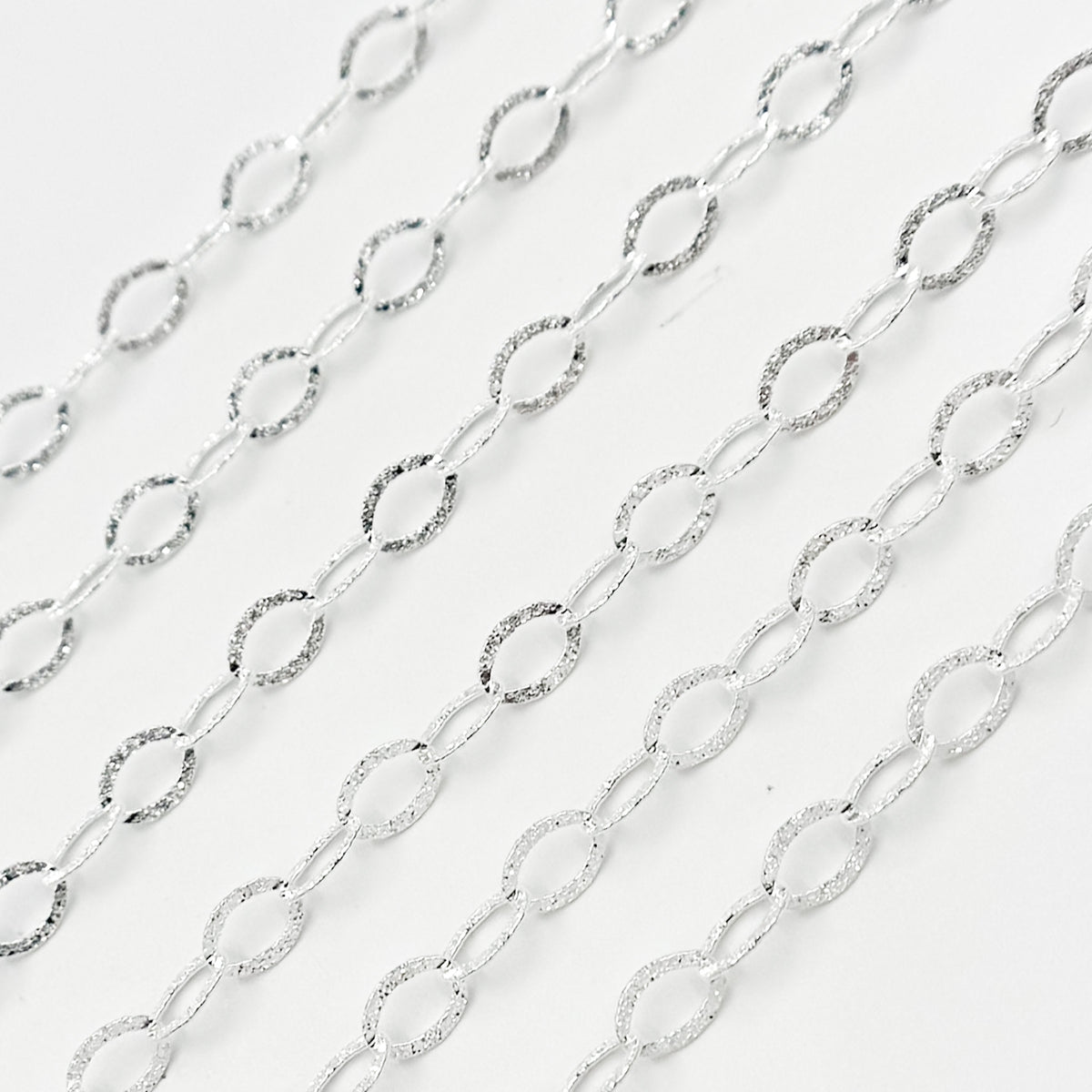 Sterling Silver Oval Textured Cable Link Chain