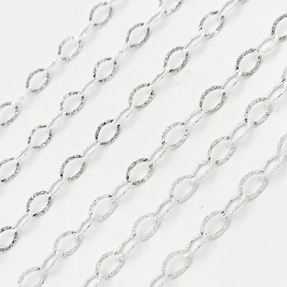 Sterling Silver Oval Textured Cable Link Chain