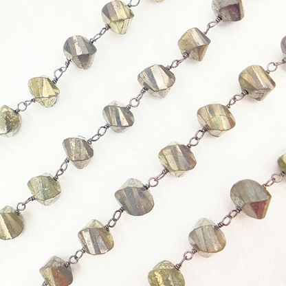 Nugget Pyrite Oxidized 925 Sterling Silver Wire Chain.