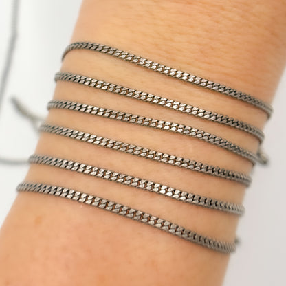 Oxidized Sterling Silver Flat Curb Chain