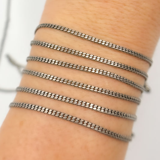 Oxidized Sterling Silver Flat Curb Chain