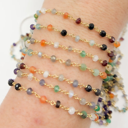 MGS19GP. Multi Gemstone Gold Plated Sterling Silver Wire Chain